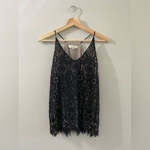 And Tayler LOFT, dressy black lace racer back tank top. Nude under layer. XSP